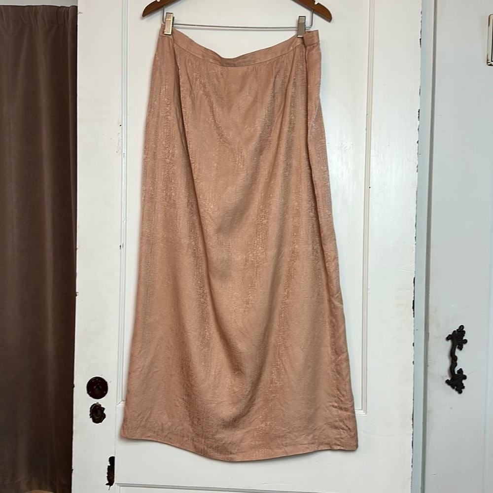 Adrianna Papell 100% Silk Blush Champagne Maxi Skirt Size 16 Wedding Guest